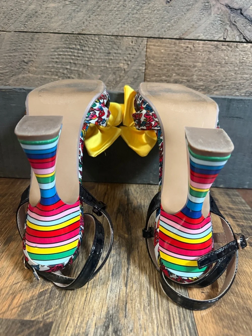 Betsey Johnson Loise Jeweled Bow Rainbow Heel Sandals Size 11